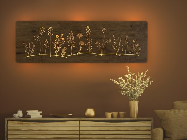 "Louka dlouhá" světelný obraz 230V 120x40cm provedení povrchu: dub světlý