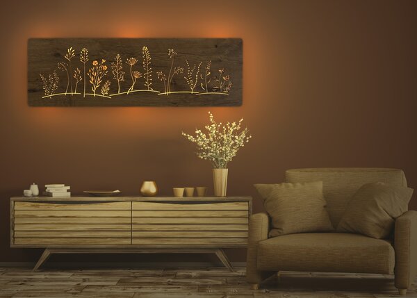 "Louka dlouhá" světelný obraz 230V 120x40cm provedení povrchu: dub světlý