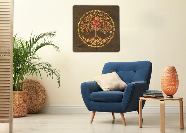 "Strom srdce" světelný obraz s baterií 62x62cm varianta ovládání: manuál/pohybové čidlo, provedení povrchu: dub světlý