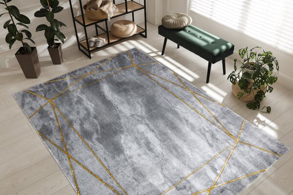 Makro Abra Kusový koberec EMERALD 1022 Luxusní moderní geometrický šedý zlatý Rozměr: 80x150 cm
