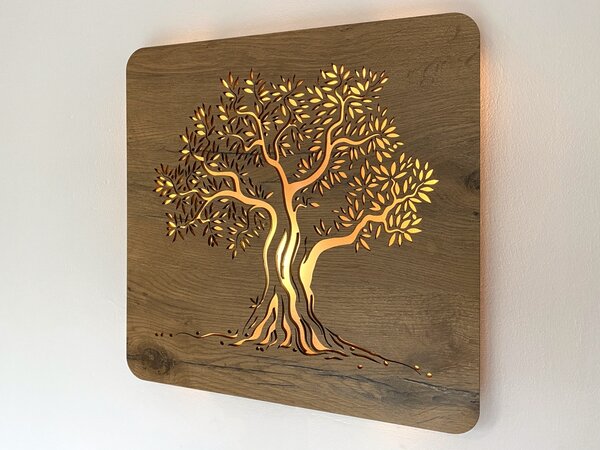 "Olivovník" světelný obraz 230V 42x42cm provedení povrchu: dub světlý