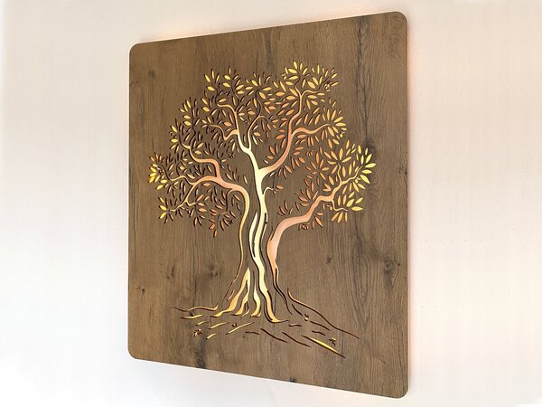 "Olivovník" světelný obraz s baterií 70x80cm varianta ovládání: manuál/pohybové čidlo, provedení povrchu: dub