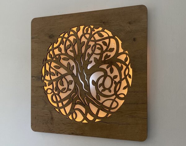 "Strom života" světelný obraz 230V 62x62cm provedení povrchu: dub světlý