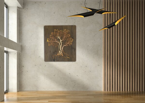 "Olivovník" světelný obraz s baterií 70x80cm varianta ovládání: manuál/pohybové čidlo, provedení povrchu: dub