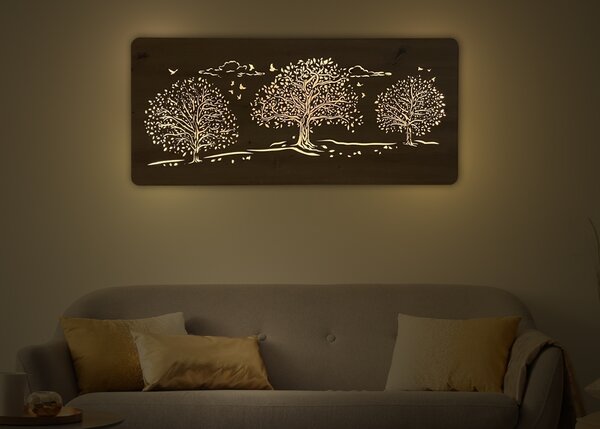 "Tři lípy" světelný obraz 230V 110x50cm provedení povrchu: dub světlý