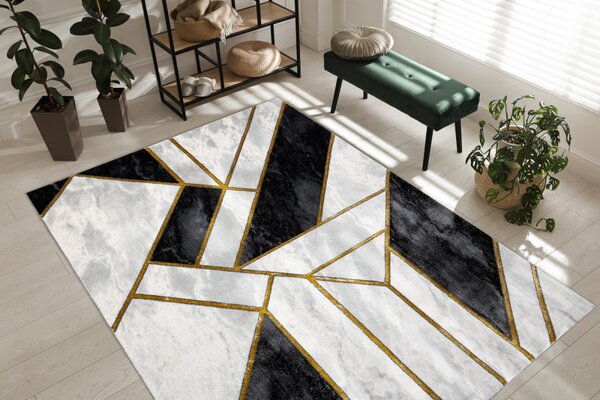 Makro Abra Kusový koberec EMERALD 1015 Luxusní mramor geometrický krémový černý zlatý Rozměr: 140x190 cm