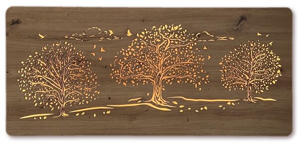 "Tři lípy" světelný obraz 230V 110x50cm provedení povrchu: dub světlý