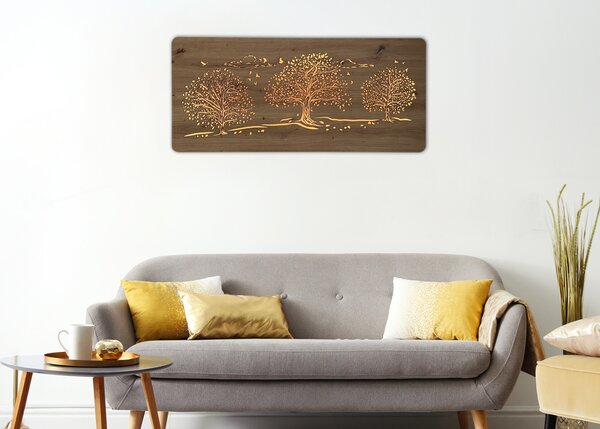 "Tři lípy" světelný obraz 230V 110x50cm provedení povrchu: dub světlý