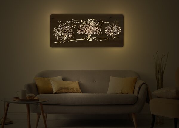 "Tři lípy" světelný obraz 230V 110x50cm provedení povrchu: dub světlý