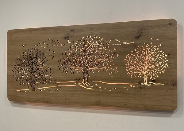 "Tři lípy" světelný obraz 230V 110x50cm provedení povrchu: dub světlý