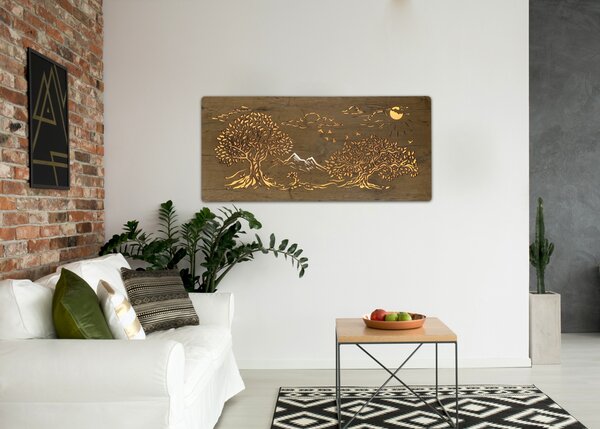 "Tři duby" světelný obraz 230V 110x50cm provedení povrchu: bříza