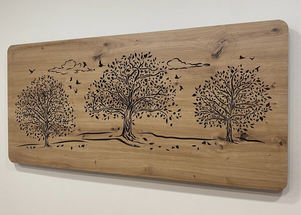 "Tři lípy" světelný obraz 230V 110x50cm provedení povrchu: dub světlý