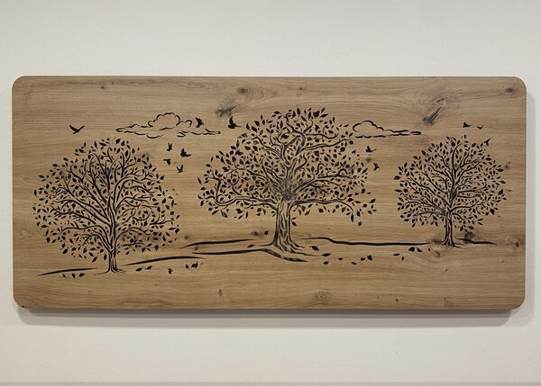 "Tři lípy" světelný obraz 230V 110x50cm provedení povrchu: dub světlý