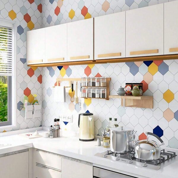 Samolepicí tapeta do kuchyně 100x60 cm - barevné hexagony