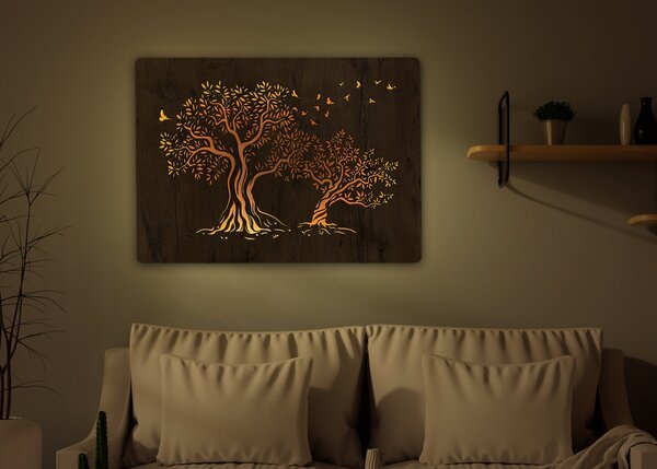 "Dvě olivy" světelný obraz 230V 90x60cm provedení povrchu: dub světlý