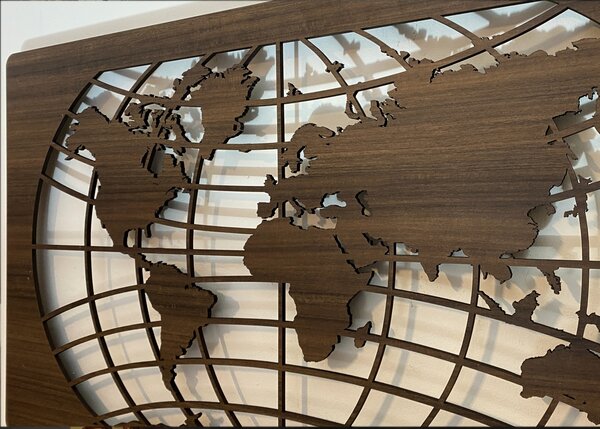 "Mapa světa rovnoběžky" světelný RGBW obraz 230V 125x73cm provedení povrchu: dub světlý