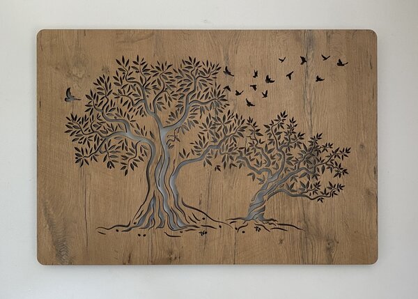 "Dvě olivy" světelný obraz 230V 90x60cm provedení povrchu: dub světlý