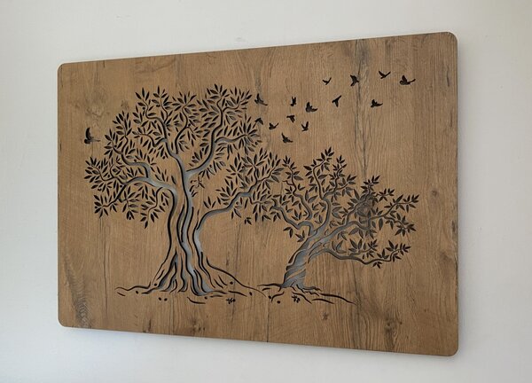 "Dvě olivy" světelný obraz 230V 90x60cm provedení povrchu: dub světlý