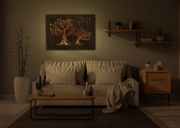 "Dvě olivy" světelný obraz 230V 90x60cm provedení povrchu: dub světlý