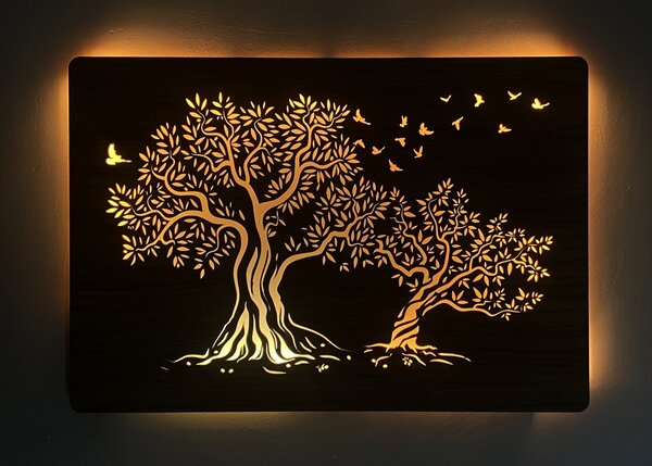 "Dvě olivy" světelný obraz 230V 90x60cm provedení povrchu: dub světlý