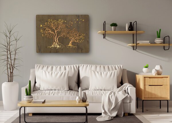 "Dvě olivy" světelný obraz 230V 90x60cm provedení povrchu: dub světlý