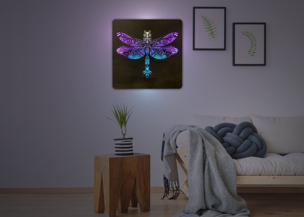 "Vážka" světelný obraz RGB 230V 62x62cm provedení povrchu: dub světlý