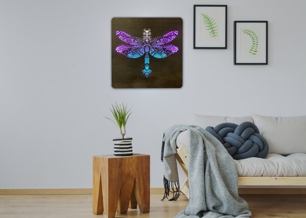 "Vážka" světelný obraz RGB 230V 62x62cm provedení povrchu: dub světlý