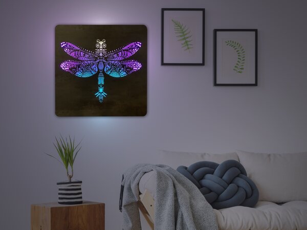 "Vážka" světelný obraz RGB 230V 62x62cm provedení povrchu: dub světlý