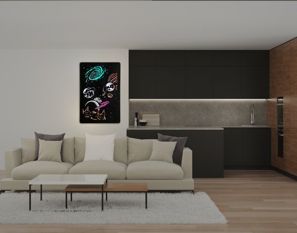 "Vesmír" světelný obraz RGB 230V 60x90cm provedení povrchu: dub světlý