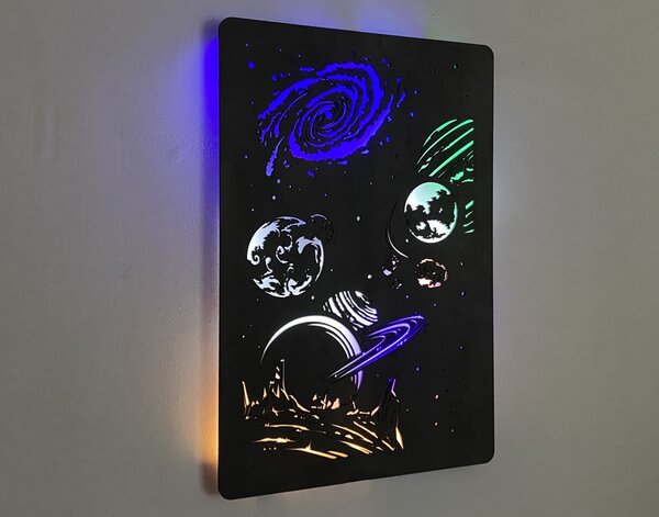 "Vesmír" světelný obraz RGB 230V 60x90cm provedení povrchu: dub světlý