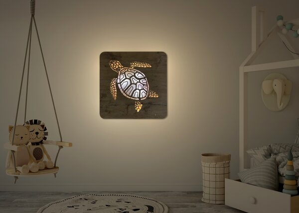 "Želva" světelný obraz RGBW s baterií 62x62cm provedení povrchu: dub světlý