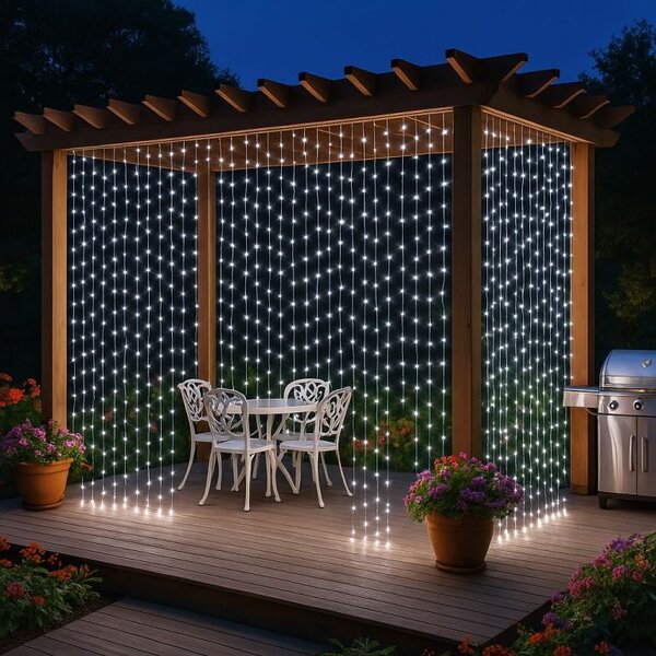 Venkovní světelný závěs 3×3 m, studeně bílý, 300 LED