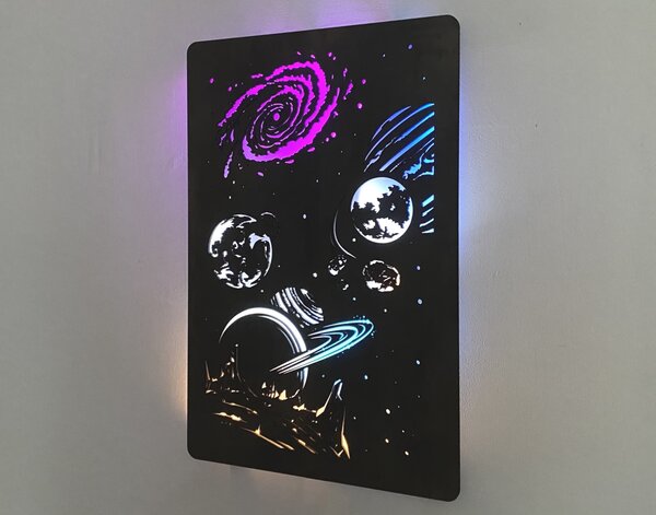"Vesmír" světelný obraz RGB 230V 60x90cm provedení povrchu: dub světlý