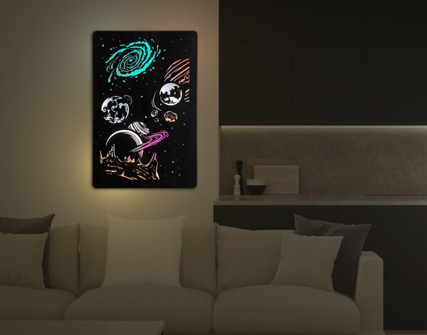 "Vesmír" světelný obraz RGB 230V 60x90cm provedení povrchu: dub světlý