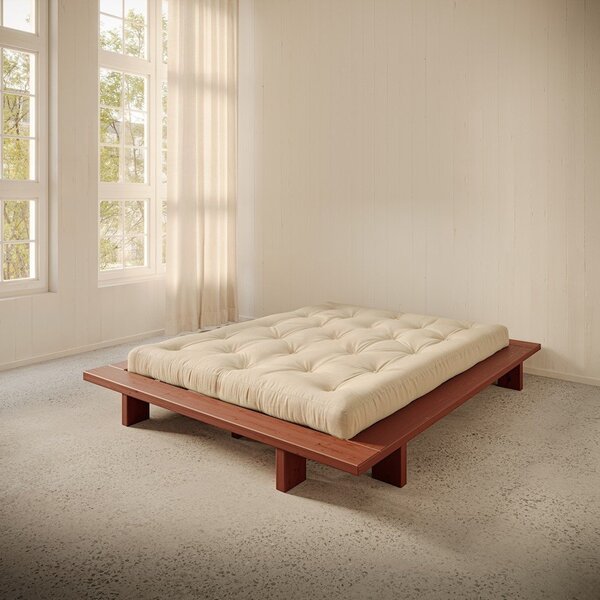 Dvoulůžková postel z borovicového dřeva bez čela s roštem 180x200 cm v terakotové barvě Japan – Karup Design