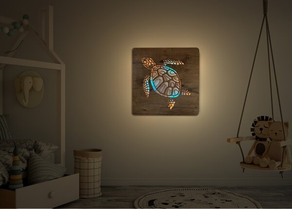 "Želva" světelný obraz RGBW s baterií 62x62cm provedení povrchu: dub světlý