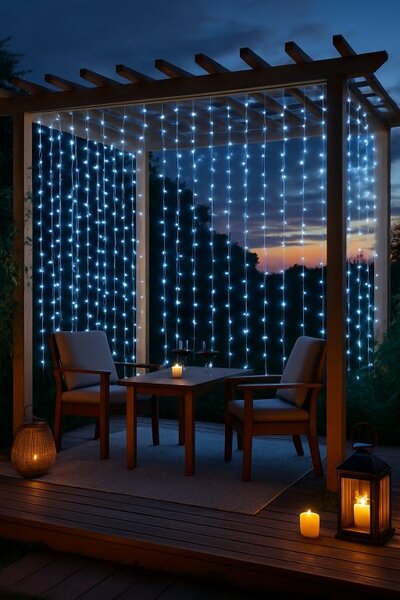 Venkovní světelný závěs 3×3 m, studeně bílý, 300 LED
