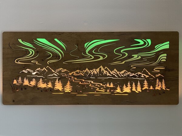 "Polární záře" světelný RGBW obraz 230V 120x50cm provedení povrchu: dub světlý