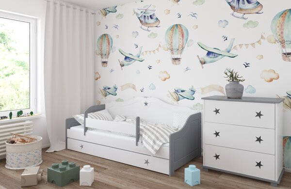 BabyBeds Dětská postel FRANIO hvězdičky Velikost postele: 160x80 cm, Barevné provedení: bílá a šedá, Úložný prostor: Ano, s úložným prostorem