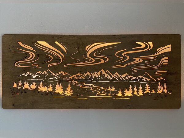 "Polární záře" světelný RGBW obraz 230V 120x50cm provedení povrchu: dub světlý
