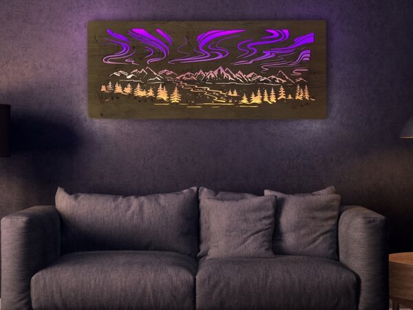 "Polární záře" světelný RGBW obraz 230V 120x50cm provedení povrchu: dub světlý