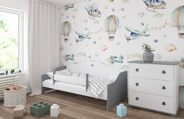BabyBeds Dětská postel FRANIO hvězdičky Velikost postele: 160x80 cm, Barevné provedení: bílá a šedá, Úložný prostor: Ne, bez úložného prostoru
