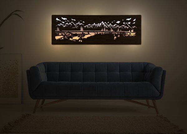 "Jezero" světelný obraz 230V 120x40cm provedení povrchu: dub světlý