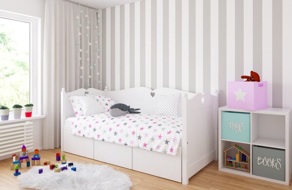 Dětská postel Bella 200x90 srdíčka se třemi zásuvky