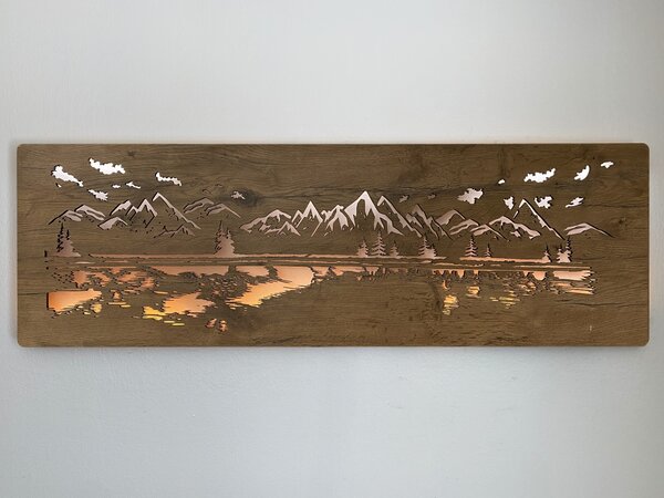 "Jezero" světelný obraz 230V 120x40cm provedení povrchu: dub světlý