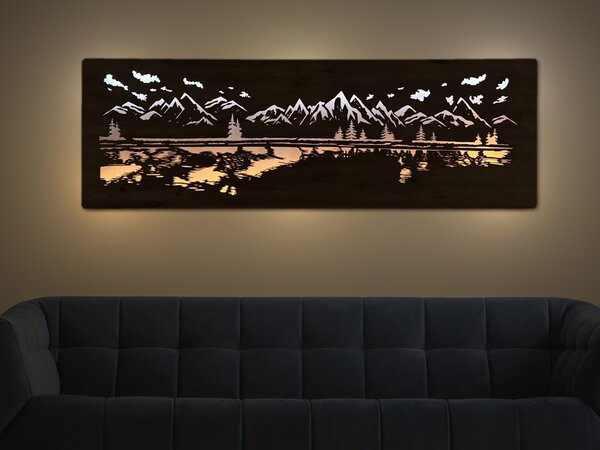 "Jezero" světelný obraz 230V 120x40cm provedení povrchu: dub světlý