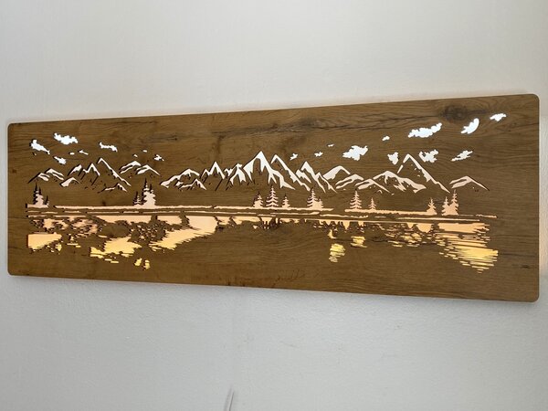 "Jezero" světelný obraz 230V 120x40cm provedení povrchu: dub světlý