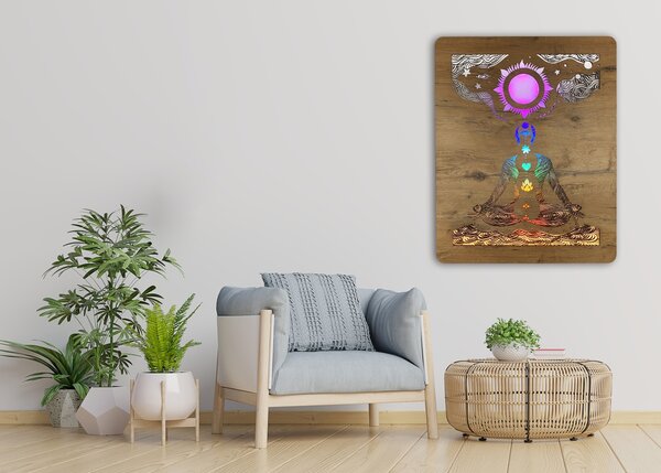 "Čakry" světelný obraz s baterií 70x90cm varianta ovládání: manuál/pohybové čidlo, provedení povrchu: dub světlý