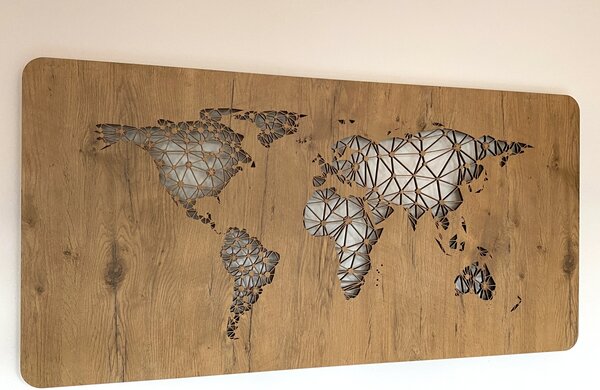 "Mapa světa" světelný obraz 230V 120x60cm provedení povrchu: dub světlý