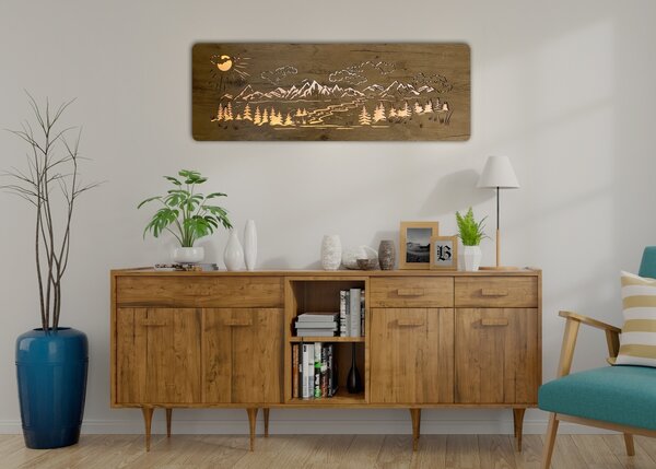 "Hory, les" světelný obraz 230V 120x40cm provedení povrchu: dub světlý